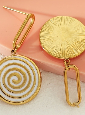 欧美轻奢法式优雅白色冷珐琅复古耳环18K镀金气质特色独特现货