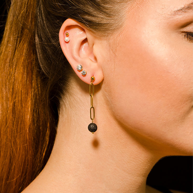 欧美轻奢天然黑色火山石18k时尚