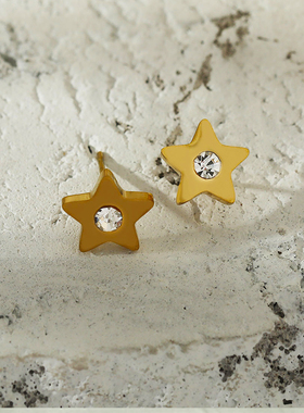 欧美风轻奢情侣18K镀金星星镶钻耳钉特色宇宙月亮日月云朵