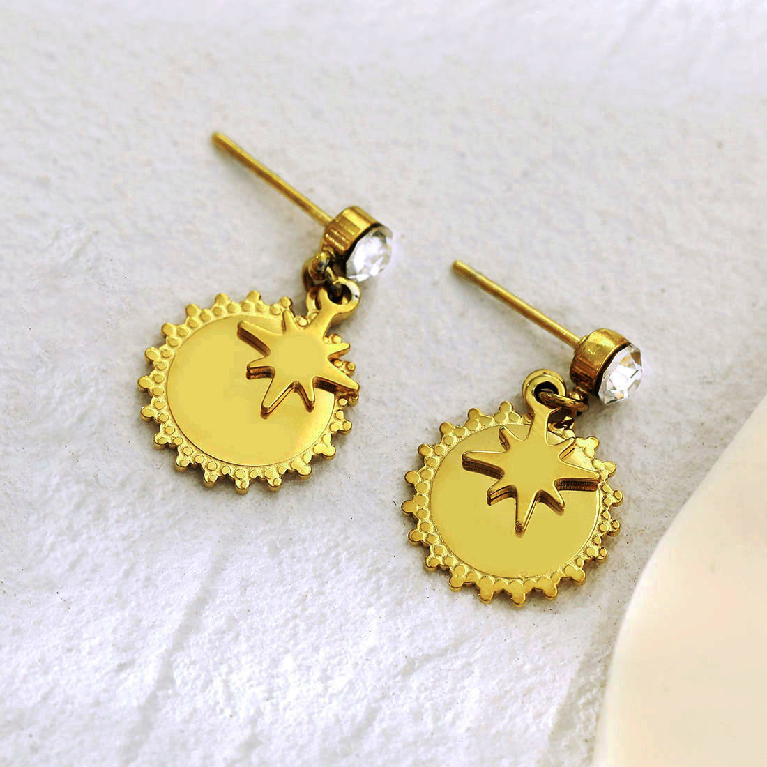 HACKNEY NINE 英国伦敦轻奢欧美风太阳蕾丝18K镀金耳环气质时尚