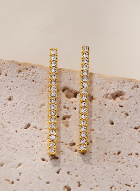 HACKNEY NINE英国伦敦轻奢饰品欧美简约条形微镶锆石耳钉18K镀金