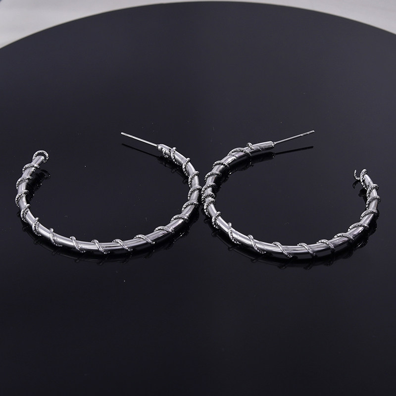 欧美风轻奢独特银色纹理麻花耳环