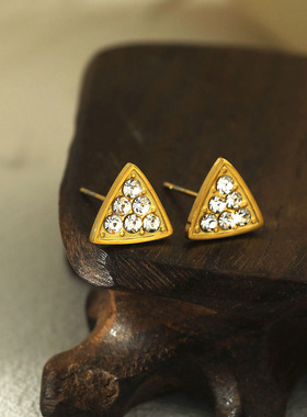 HACKNEY NINE英国伦敦轻奢欧美镶钻三角形几何18K镀金简约耳钉