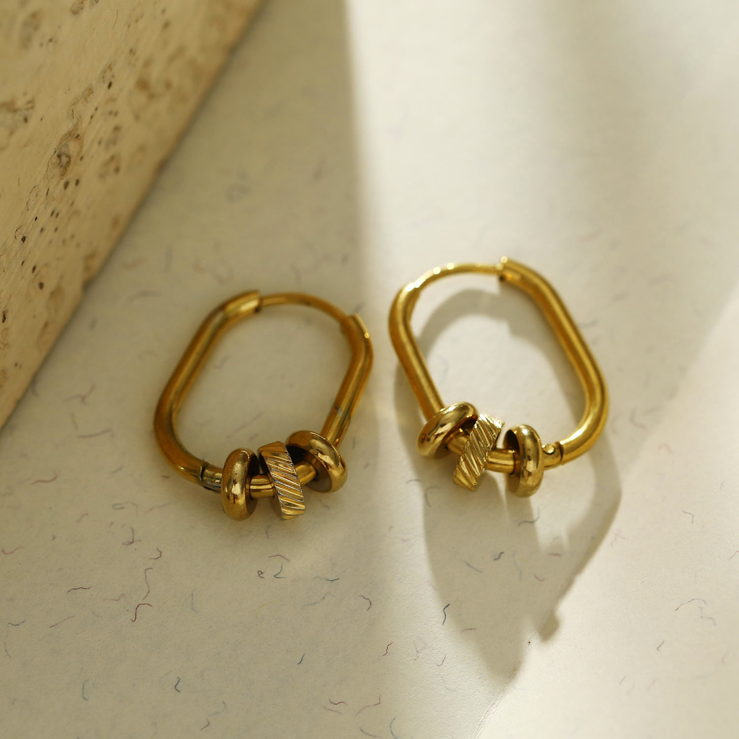 镀金耳环简约女圆角矩形