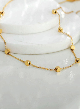 欧美轻奢法式优雅方形珠链镀金