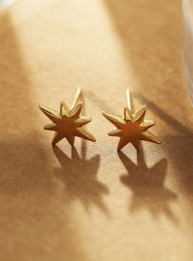 欧美风轻奢情侣星星六芒星耳钉18K镀金特色宇宙月亮日月云朵