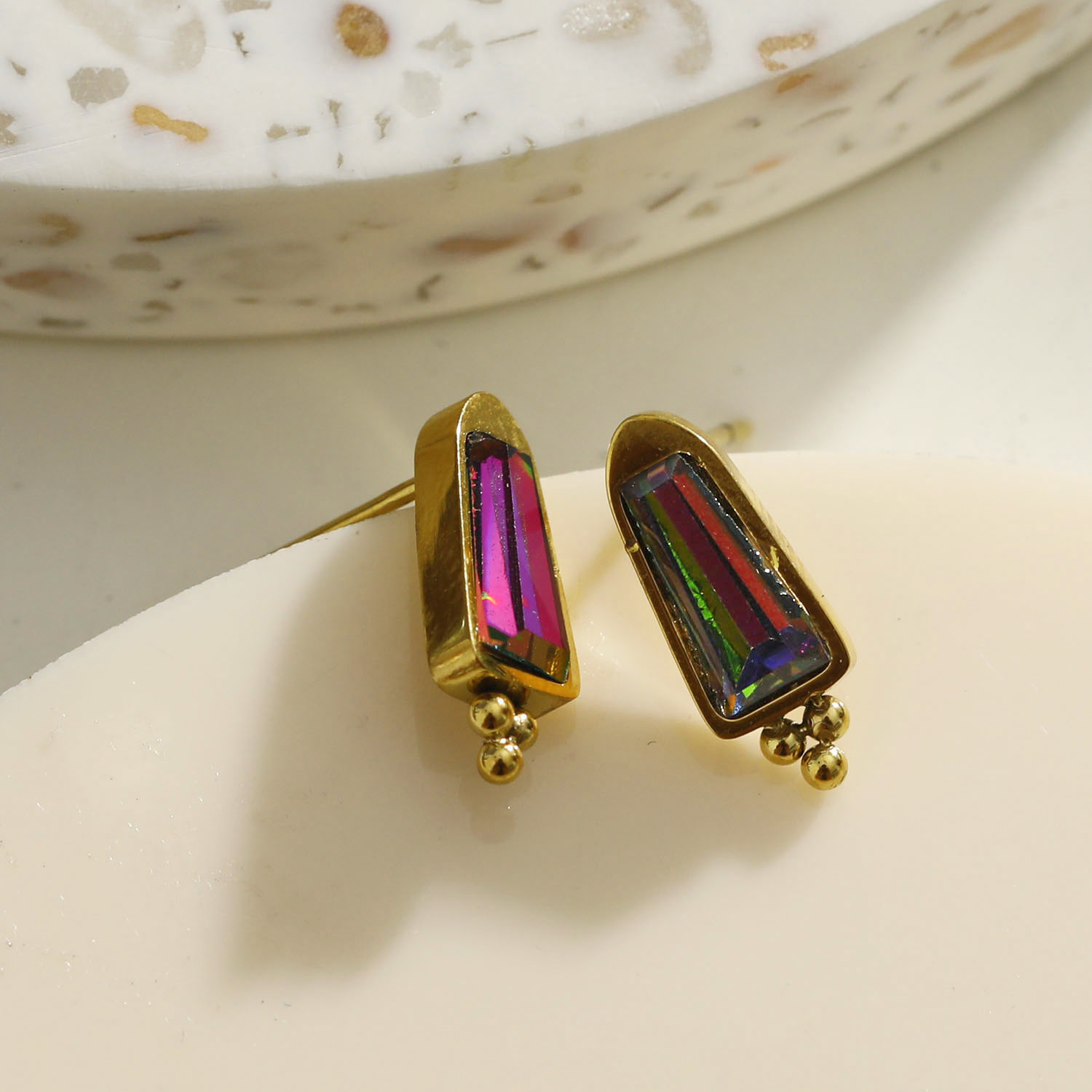 镀金耳钉水晶复古18K镀金英国