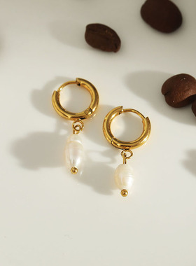 HACKNEY NINE英国伦敦轻奢饰品法式优雅天然淡水珍珠18K镀金耳环