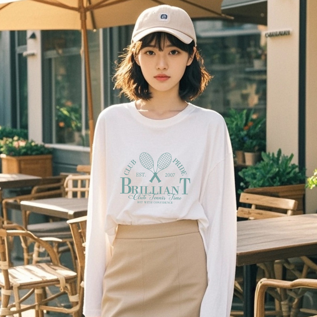 纯棉长袖t恤女秋季穿搭显瘦亲肤舒适合身正肩长袖上衣体恤打底衫X