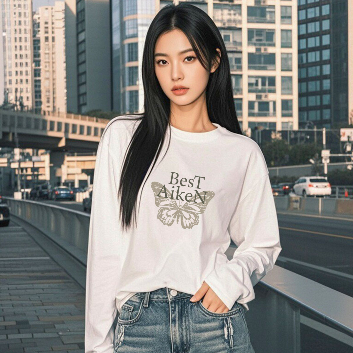 纯棉长袖t恤女春秋季薄款内搭打底衫正肩合身白色上衣百搭时尚X