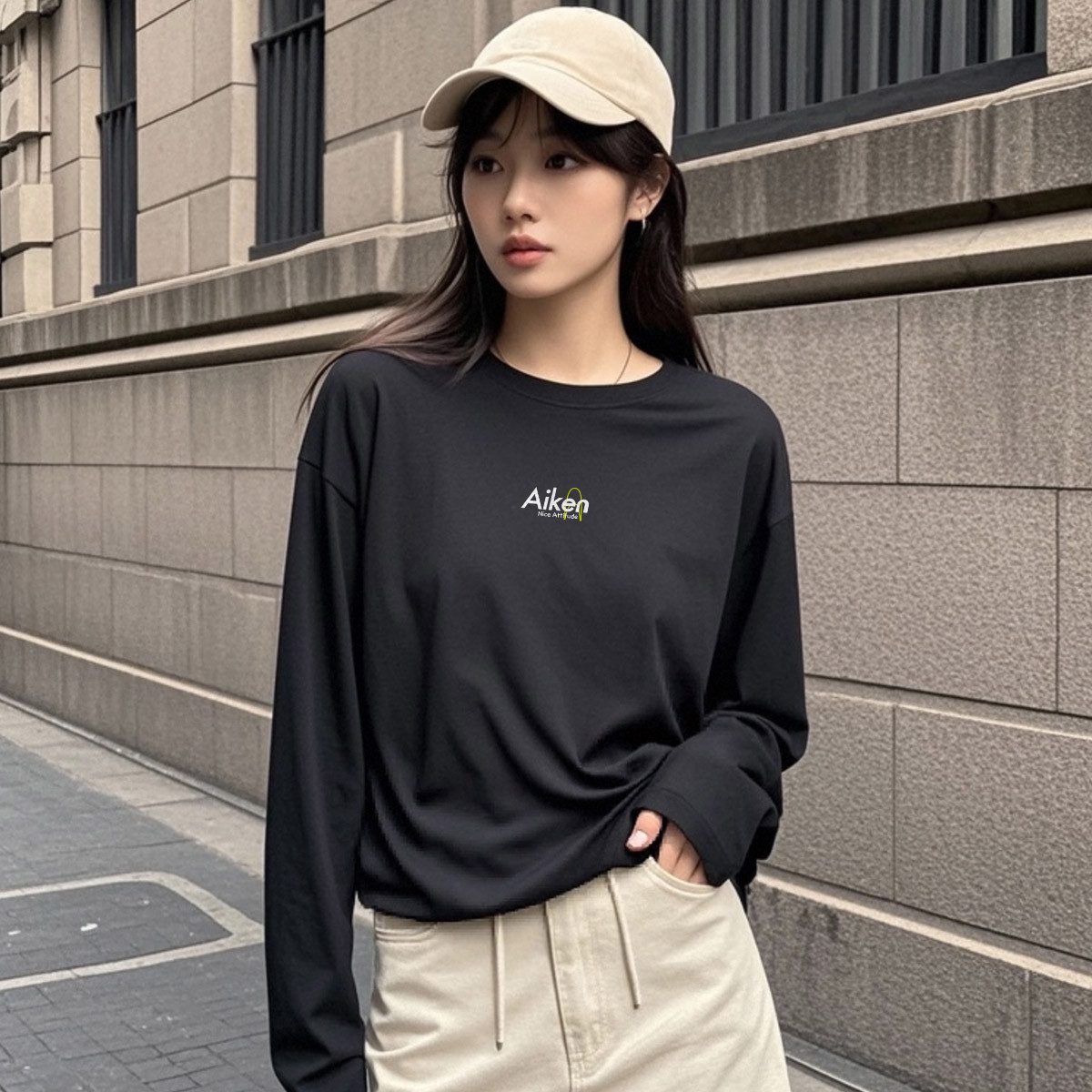 纯棉长袖t恤女秋季内搭外穿亲肤舒适合身正肩长袖上衣体恤打底衫X