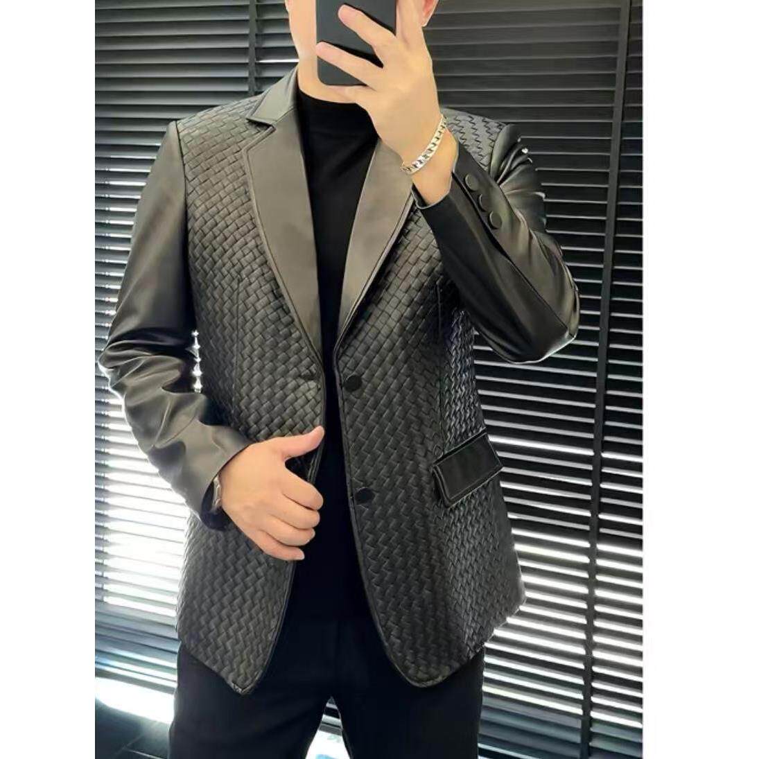 男士秋季款商务休闲高品修身英伦风潮流气质百搭帅气黑色西服外套