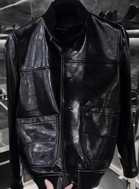 28761秋冬轻奢男士羊皮立领皮夹克高品质时尚百搭高级感商务欧货