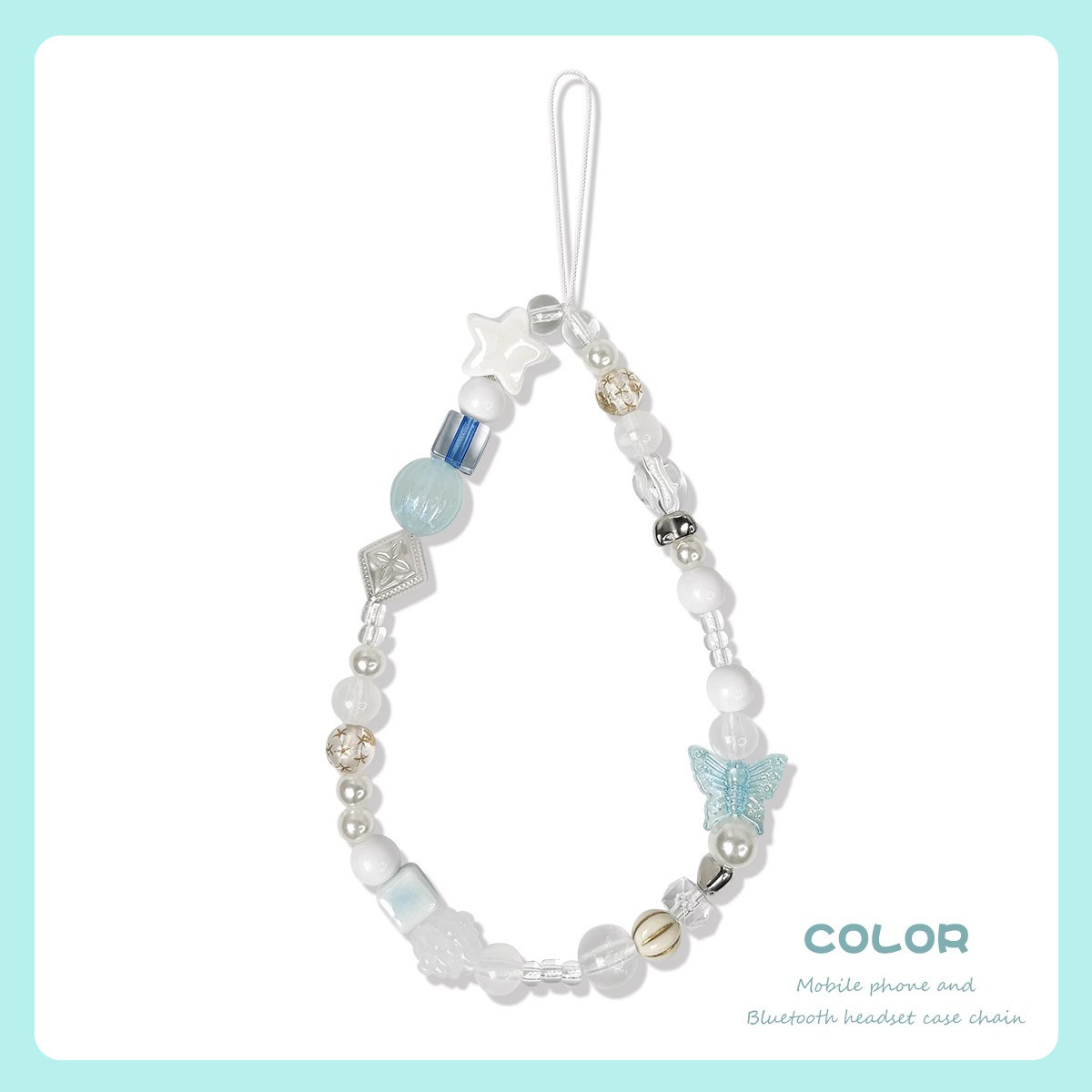 透蓝星星串珠手链条ins时尚轻奢手机链挂件饰品ccd相机链手机壳