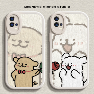 适用vivos18手机壳k11新款 opporeno11送花狗狗iqoo12液态findx7硅胶一加ace情侣neo9软x100pro男9女x80保护套