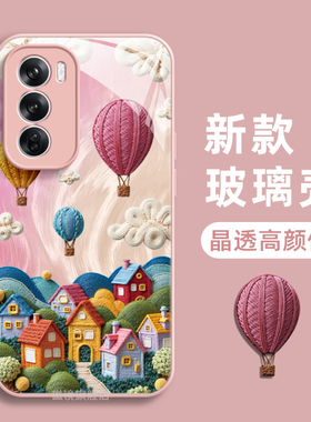 适用OPPOreno13pro手机壳一1加13新款findx8卡通小镇K11玻璃真我硅胶GT7/6创意ACE5硬K10男A1女a57/a32保护套