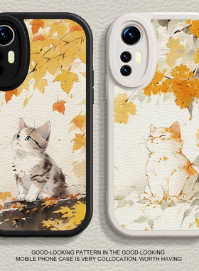 适用红米note13pro手机壳11ultra新款mix4落叶猫咪10s液态civi3硅胶小米13可爱k60软k70男12x女12spro至尊版9