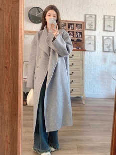 立领温柔灰色羊绒双面呢大衣女2024年秋冬双面羊毛大衣毛呢呢外套