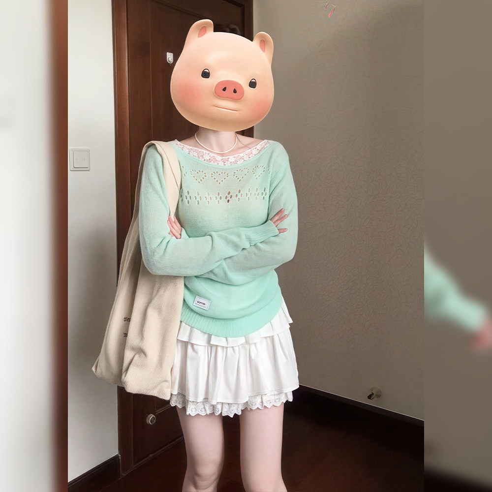 多巴胺遮肉a字短裙蕾丝拼接长袖连衣裙套装女2025超火两件套春装
