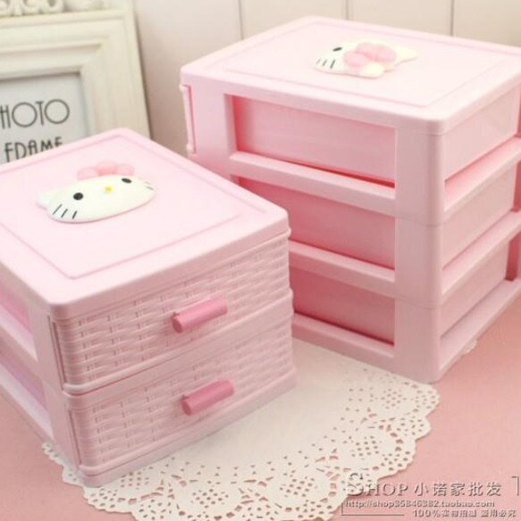 hellokitty首饰三层抽屉收纳箱收纳盒梳妆台整理箱洗漱台整理物架