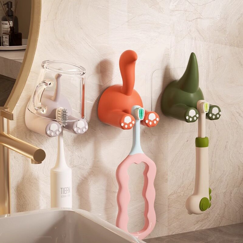 儿童牙刷架卫生间洗漱台壁挂可爱电动牙刷置物架牙刷牙具沥水杯架