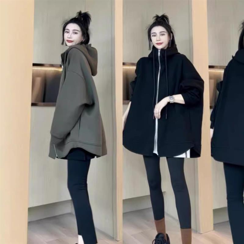 时尚减龄百搭拉链外套女2025春秋新款大码微胖MM宽松显瘦休闲卫衣