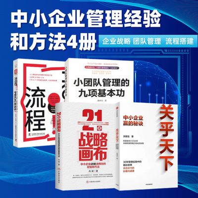 中小企业管理经验和方法全4册：关乎天下 +21张战略画布：中小企业战略涂鸦化的经验和方法+小团队管理的九项基本功+流程