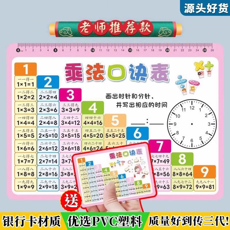九九乘法口诀表卡片小学