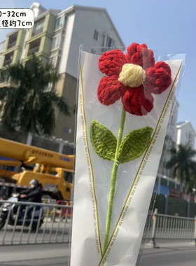 DIY一朵小红花毛线手工编织单支花束中考母亲节毕业创意礼品成品