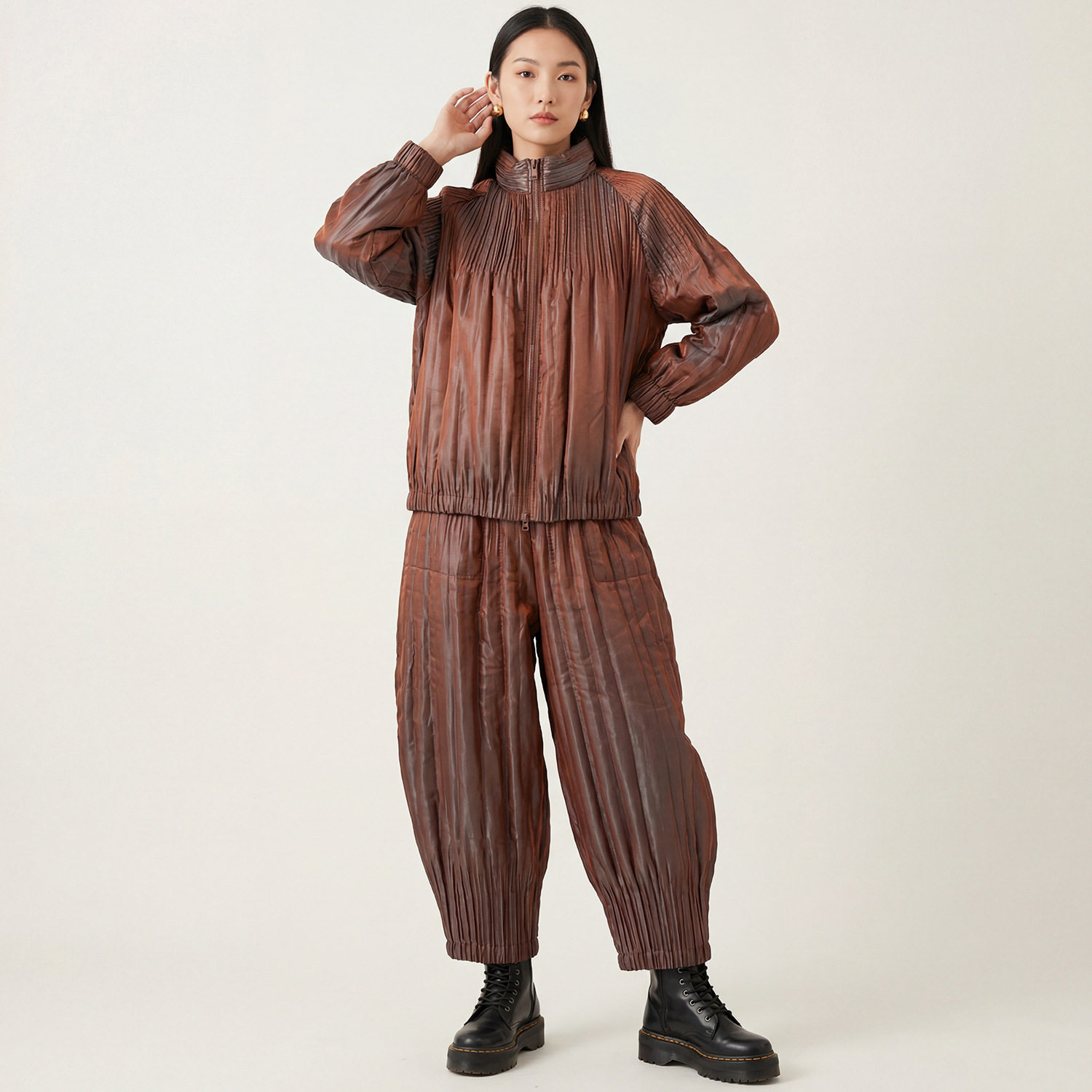 2026秋冬搭配一整套新款渐变镭射百搭显瘦夹棉外套裤子两件套保暖