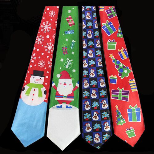 9.5cm Christmas Tie Red Green Santa Claus Snowman Tree Print