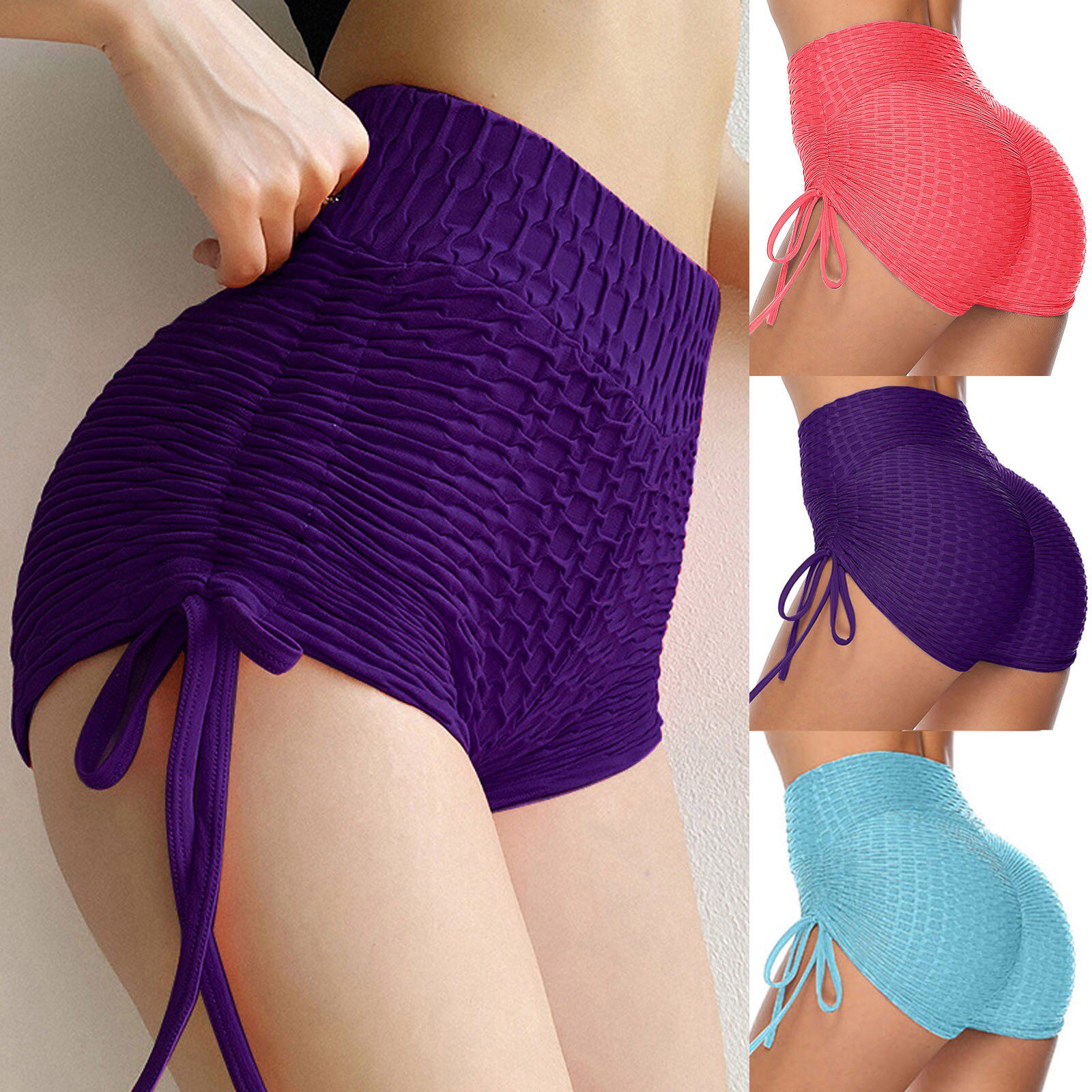 rinkled Drawstring Biker Shorts Yoga Pants Leggings Gym Girl