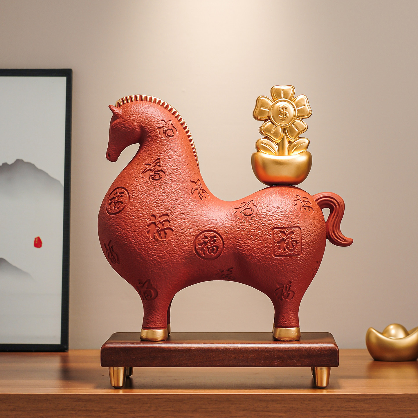 沛纳丽新中式马上有钱客厅电视柜摆件高档装饰品乔迁新居马年礼物,家居饰品,桌面摆件,淘宝优惠券,粉丝福利购,淘宝优惠卷