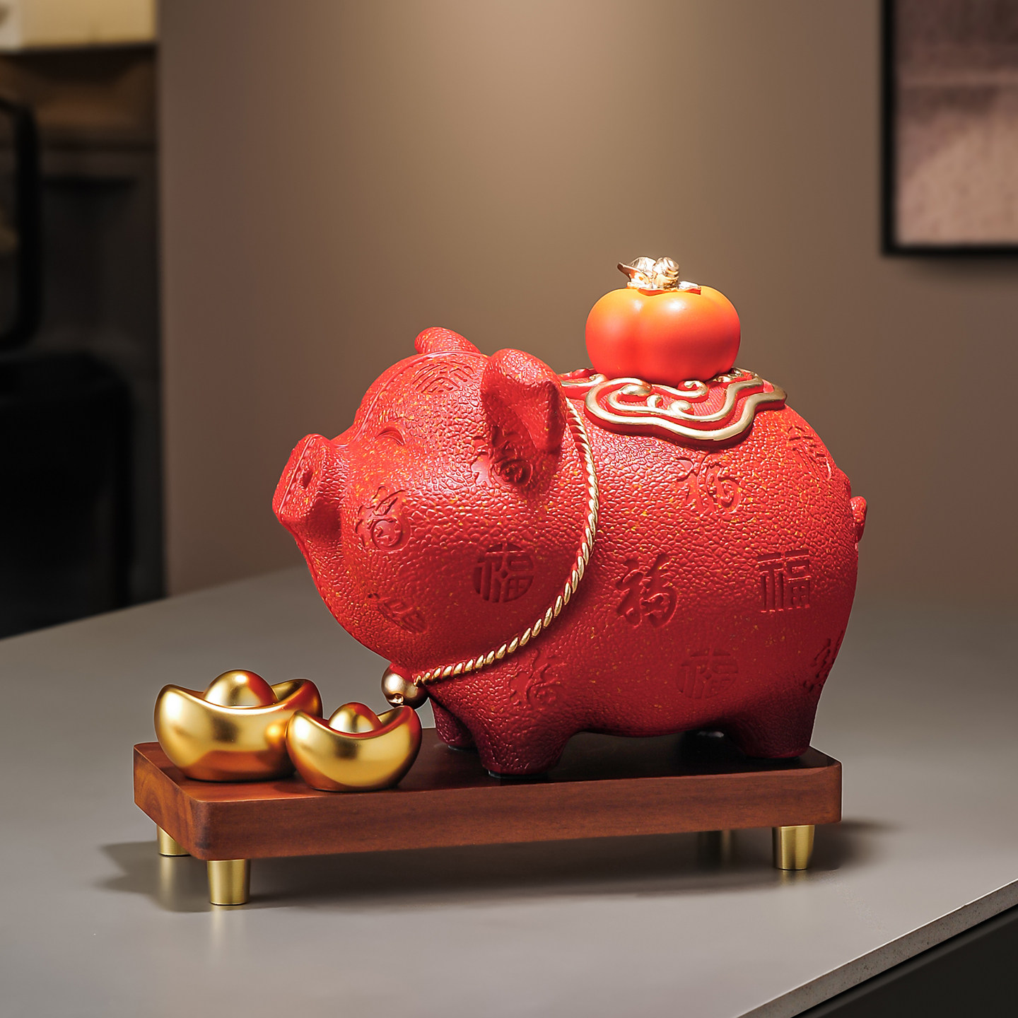 2026中式高档猪摆件皮纹存钱罐工艺品客厅电视柜办公室乔迁装饰品,家居饰品,桌面摆件,淘宝优惠券,粉丝福利购,淘宝优惠卷