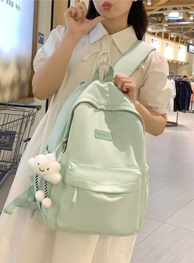 书包女生轻便小学生初中高中生休闲背包浅绿色新款韩版简约双肩包