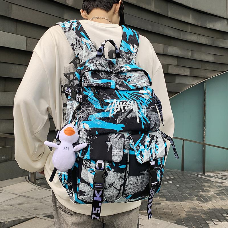 双肩包男新款大容量涂鸦潮流运动