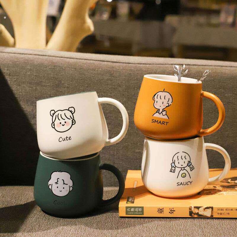 创意个性杯子陶瓷马克杯无盖勺潮流情侣喝水杯家用咖啡杯男女茶杯