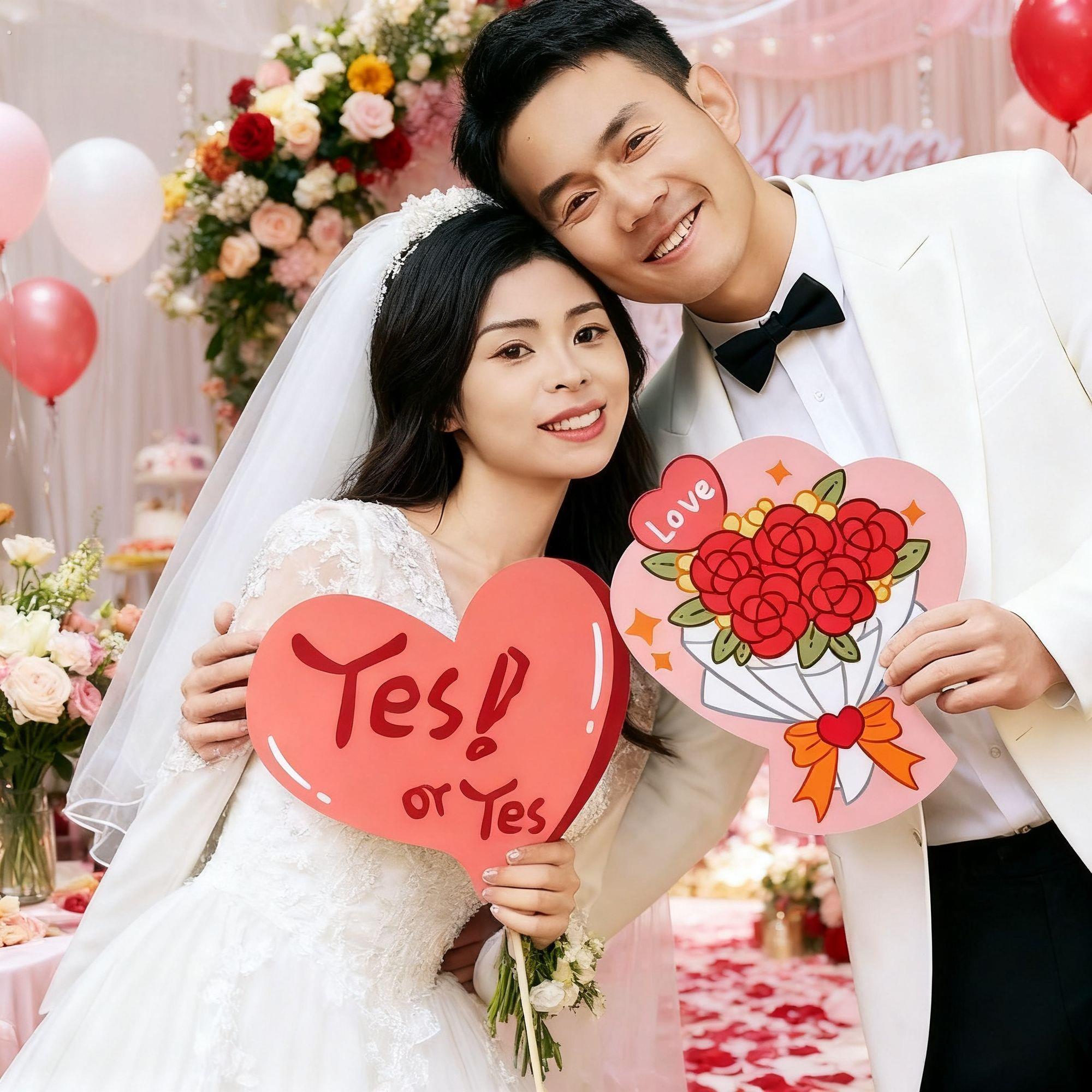 结婚新娘拍照道具手举牌接亲伴娘伴郎合影婚礼游戏手持小卡纸