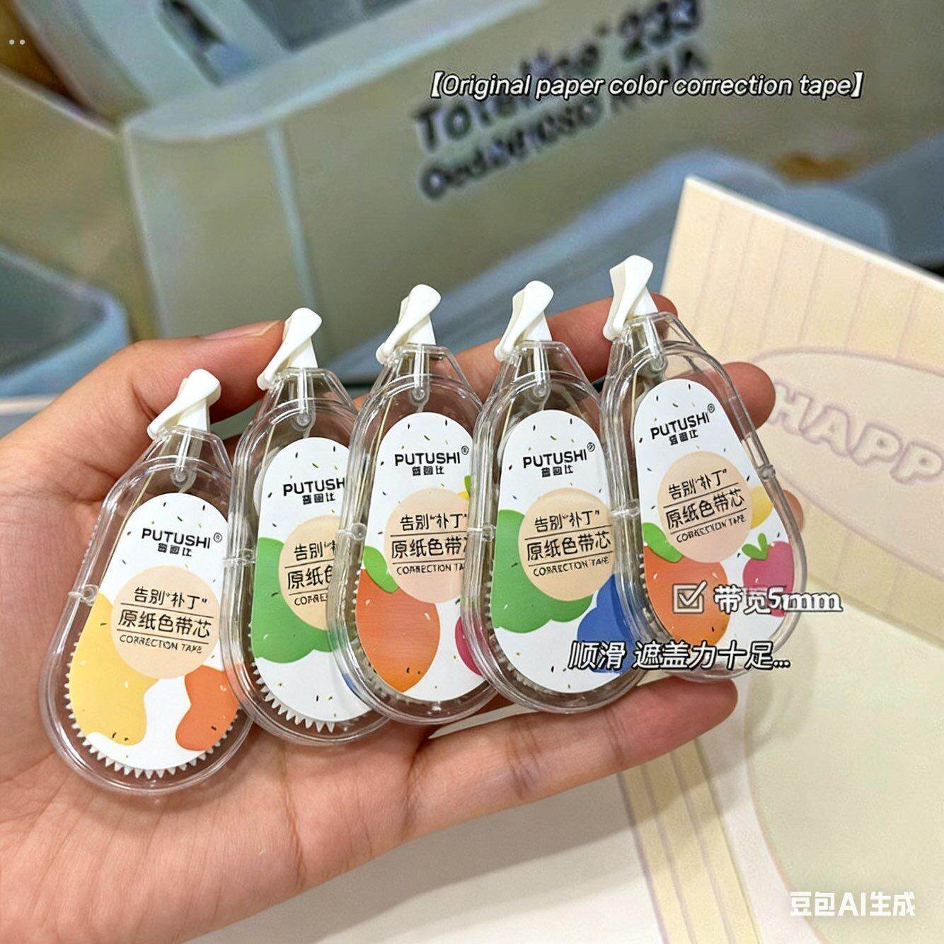 新品米黄色隐形修正小学生专用顺滑涂改静音大容量护眼纸色修正带