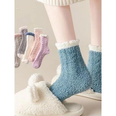 珊瑚绒袜子女加厚加绒睡觉袜秋冬季家居地板袜大人冬天睡眠月子袜