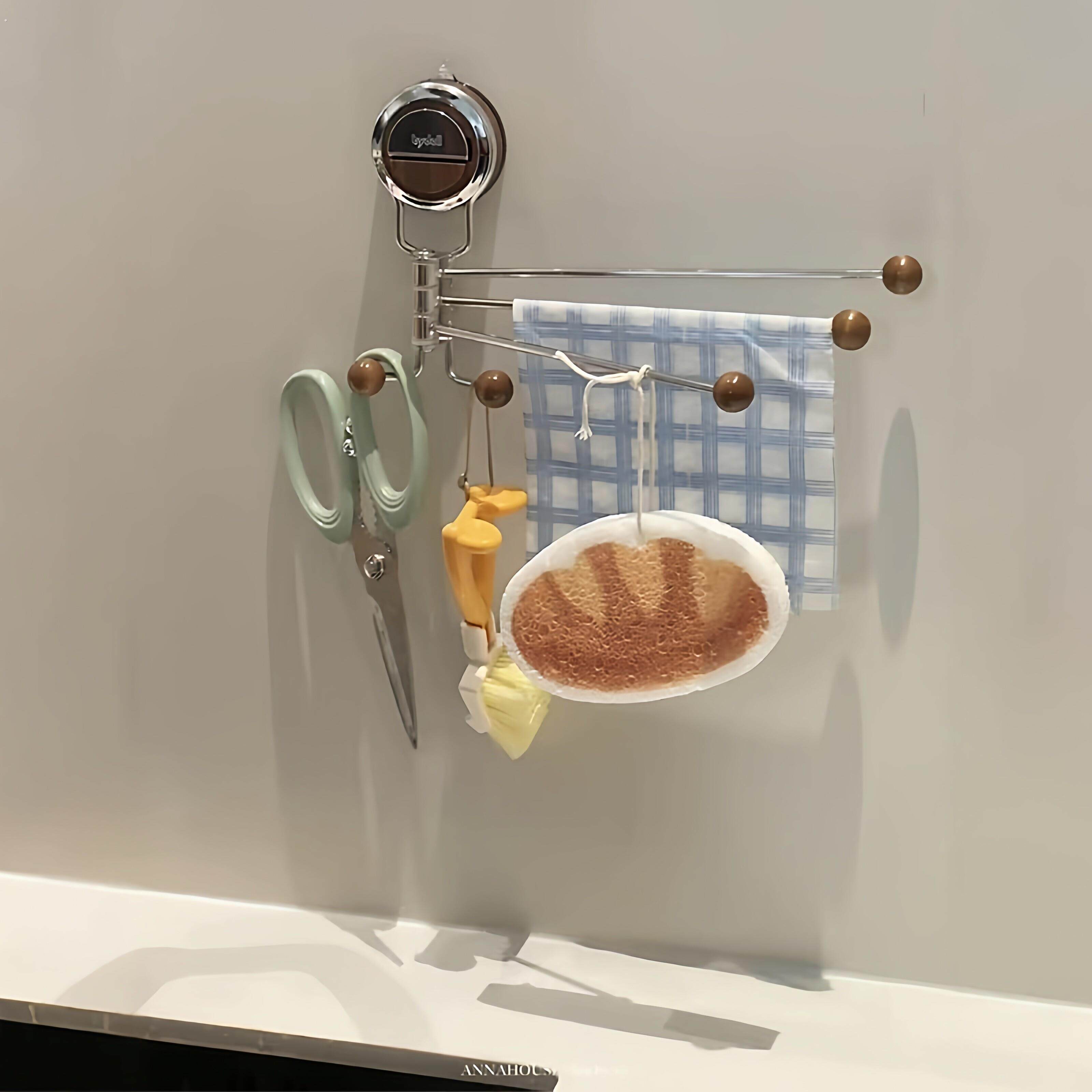 中古风吸盘挂钩厨房墙上壁挂抹布架门后免打孔强力承重毛巾沥水架