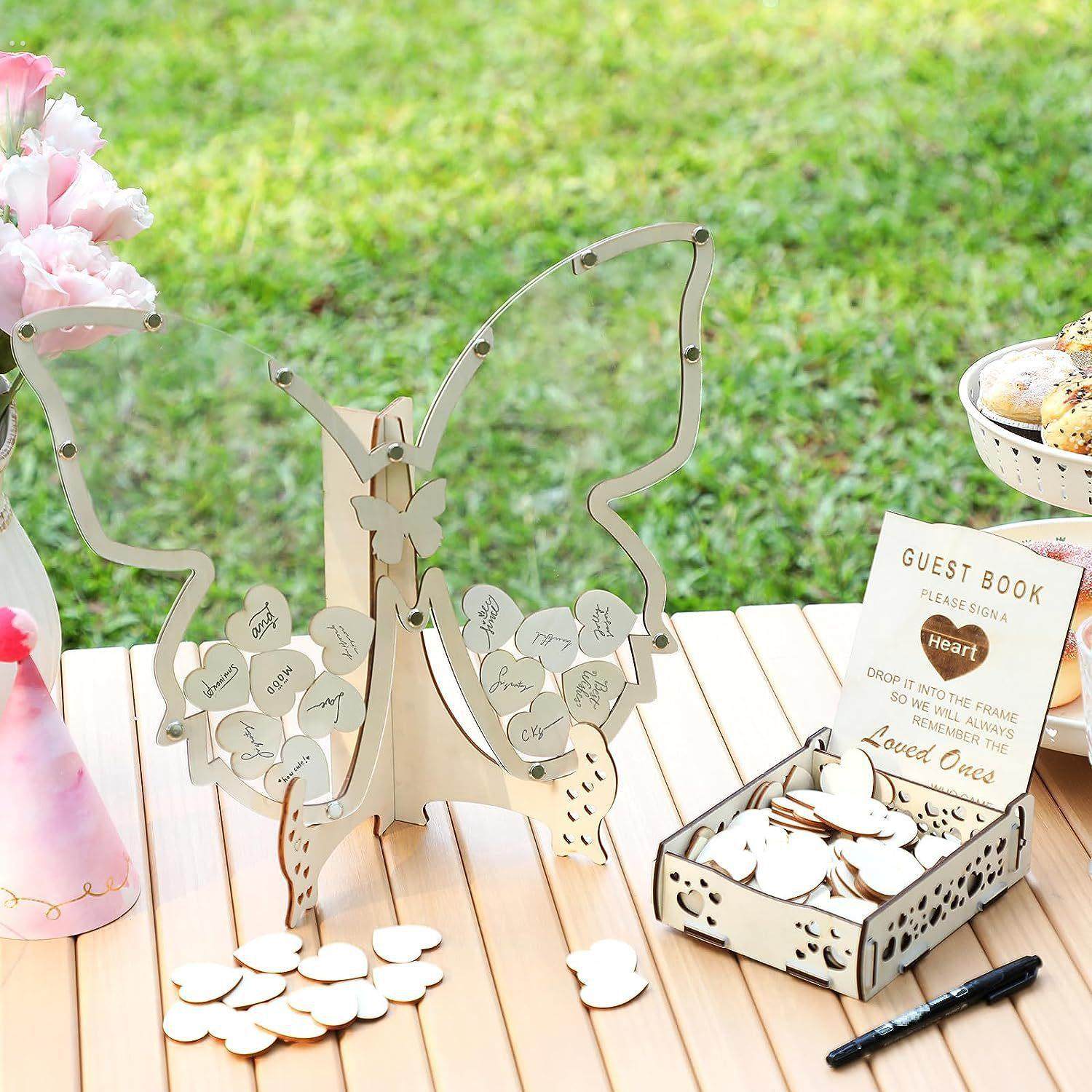 创意婚礼签到台摆件宾客祝福语留言板蝴蝶形状婚礼现场装饰摆件