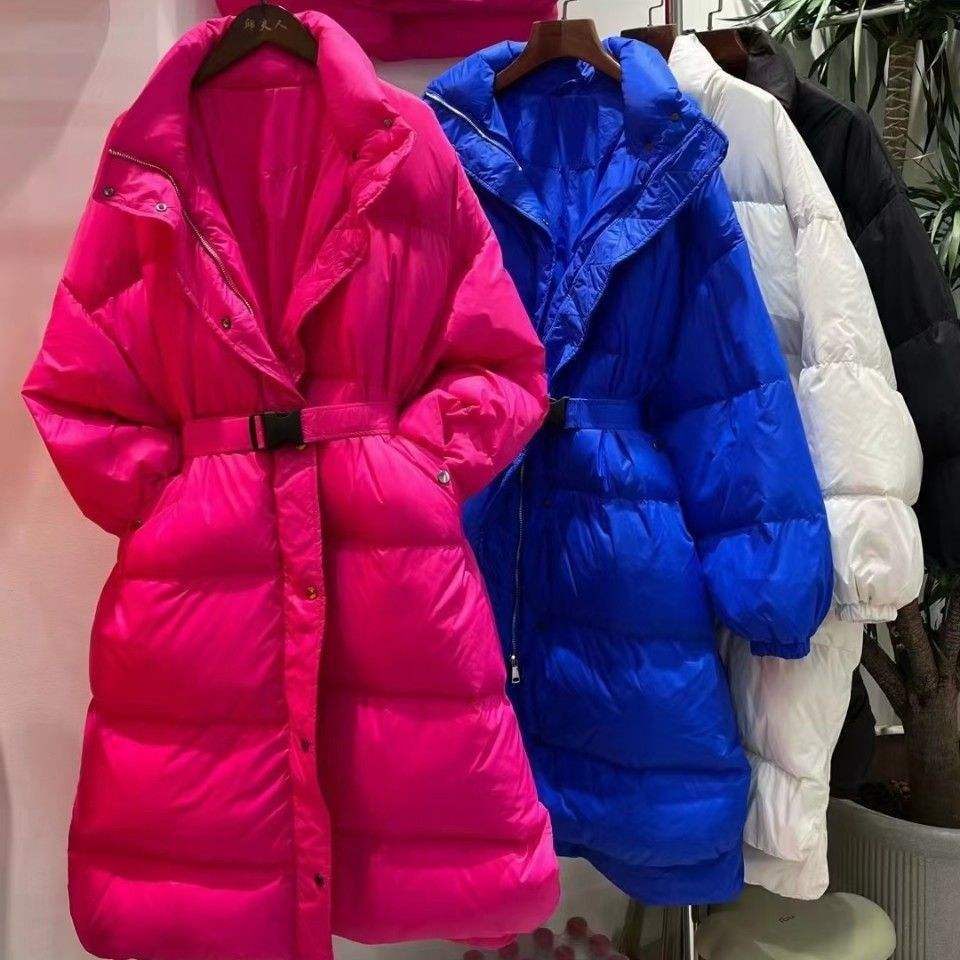 新款秋冬收腰羽绒服女中长款白鸭绒时尚轻感宽松外套潮长袖厚