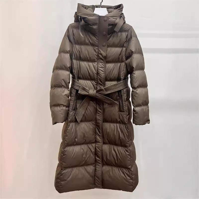 秋冬长款过膝连帽羽绒服女加厚修身腰带款气质韩版外套潮50%
