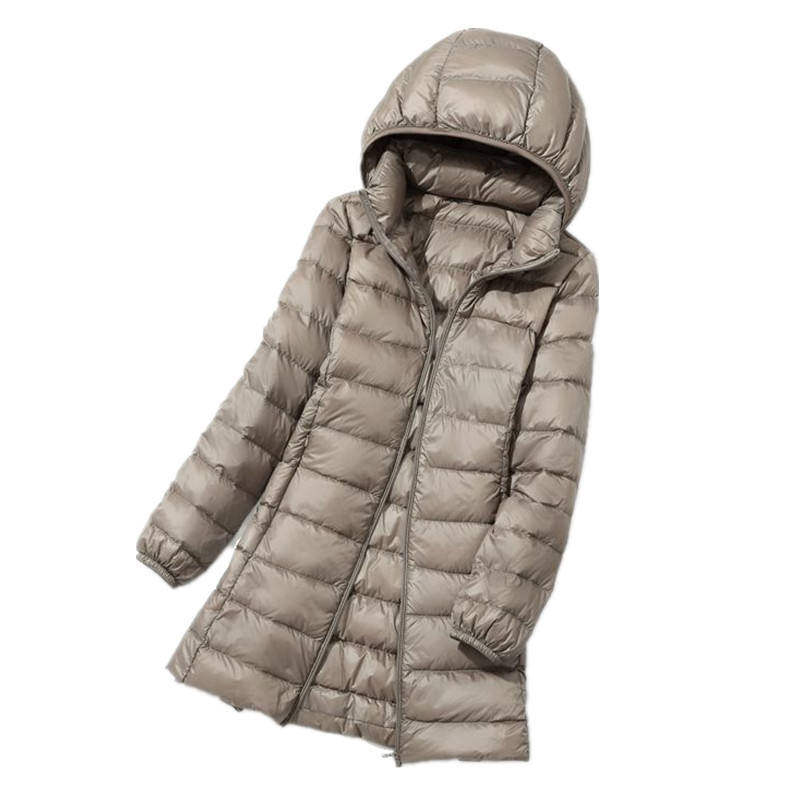 女装秋冬季轻薄羽绒服女中长款韩版修身加大码外套可脱卸连帽