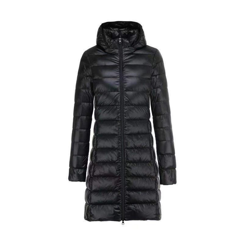 U家秋冬女装轻型轻薄款羽绒服中长款修身连帽白鸭绒保暖大码外套