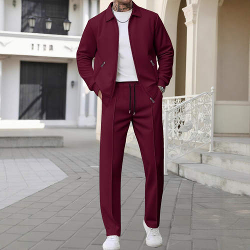 新款亚马逊春秋季男士华夫格欧美独立站外贸抽绳运动休闲长裤套装