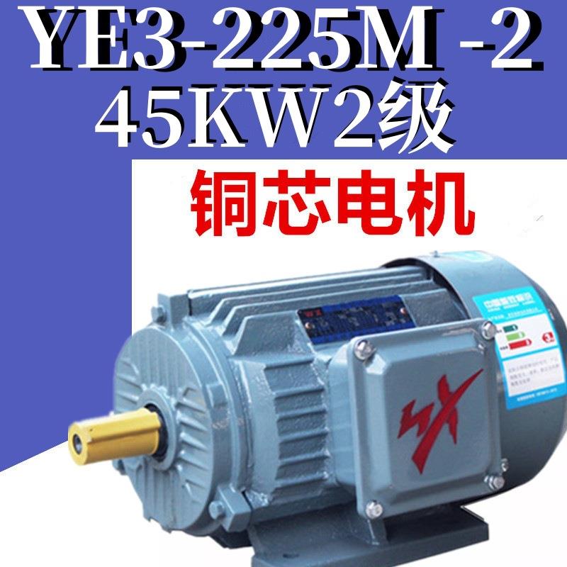 45W2级电机YE3-225M-2极三相异步电动机铜线二级电机YVF2