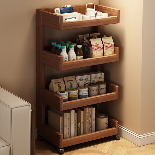 全实木可移动小推车置物架