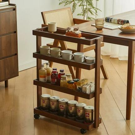 实木置物架落地书架客厅沙发侧边柜零食移动小推车厨房多层收纳架